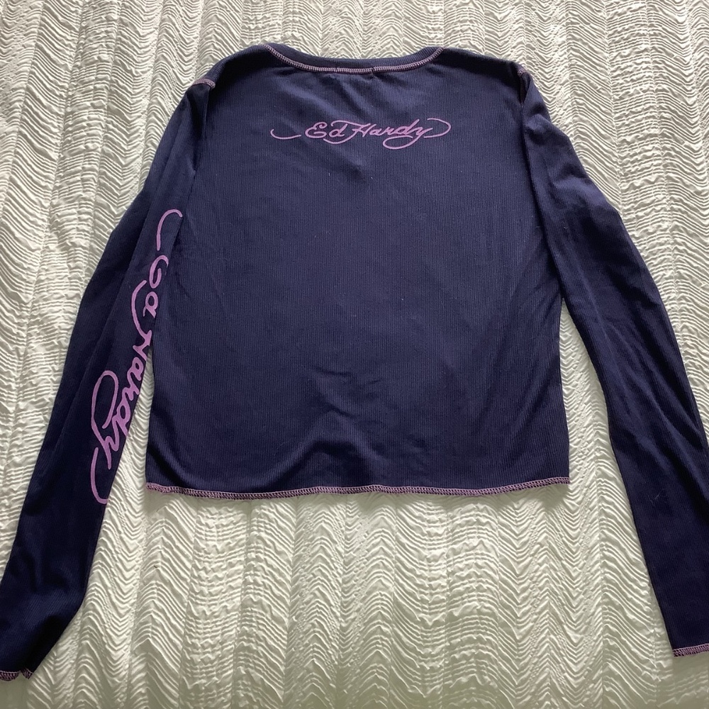 Rare Ed Hardy Rose Graphic Top Thermal Long Sleeve XL - Picture 4 of 7